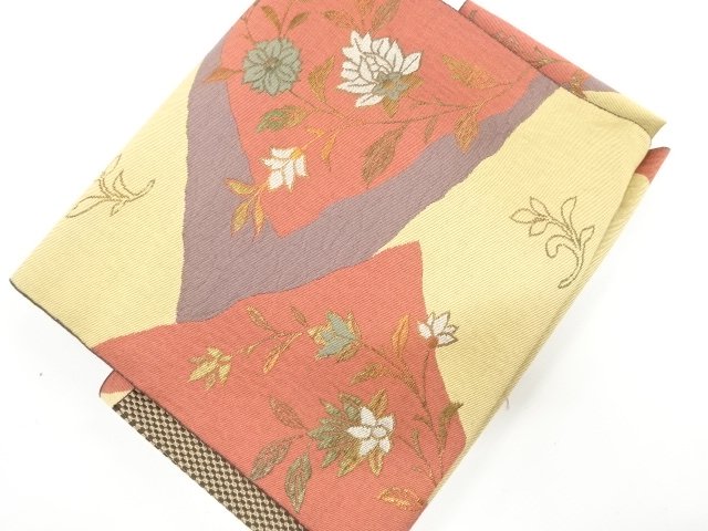 JAPANESE KIMONO / VINTAGE TSUKURI OBI / WOVEN FLOWER